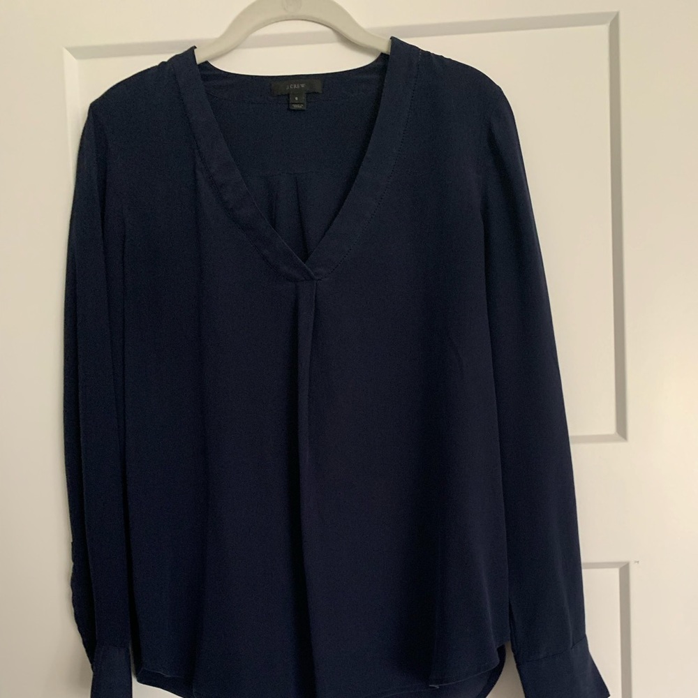 J crew silk blouse navy blue